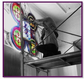 Stained Glass Artist Bob Zakas is commissoned to replace the stained glass in First Congregational Church