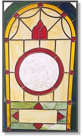 Church door window - STAINED GLASS WINDOWS,  Chattanooga, Tennessee, specializes in the custom design and fabrication of stained and leaded glass. Each stained glass creation is diverse and unique.
Providing precision craftsmanship across the United States,  windows consist of a spectrum of colors as well as a variety of shapes and textures. Each original design is sure to complement any architecture - be it your home, business or church.